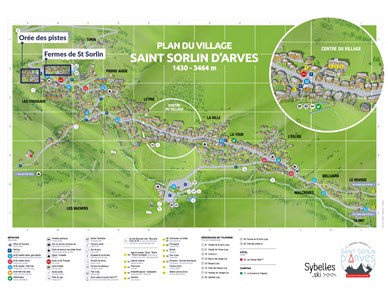 Les Sybelles – L'Orée des Pistes - plánek st. Sorlin s našimi rezidencemi