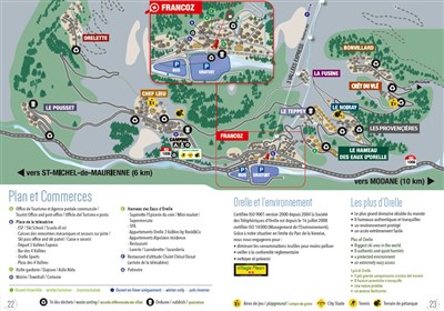 Val Thorens – Orelle – Les 3 Vallées – Le Hameau des Eaux d'Orelle - plánek střediska Orelle a poloha rezidence Hameau des Eaux d´Orelle